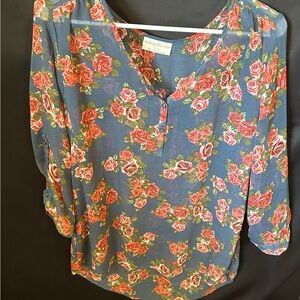 Bobbie Brooks Rose Print Blue Blouse